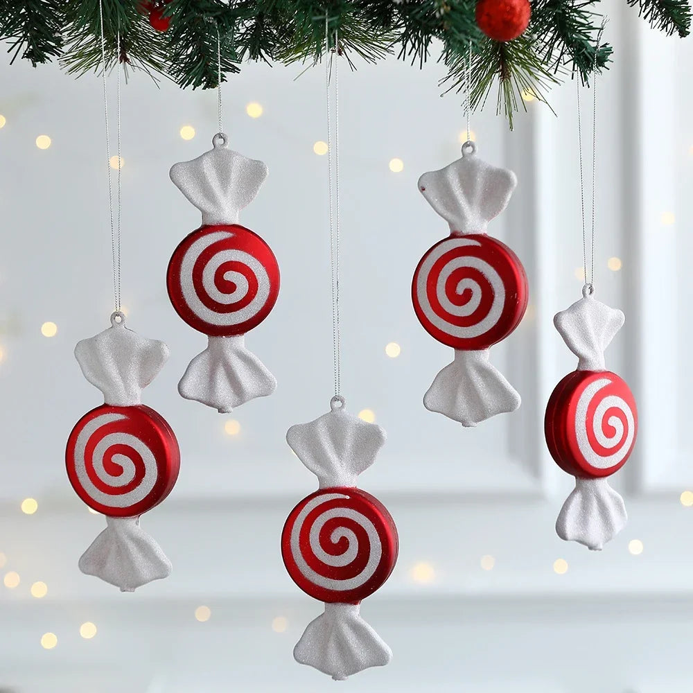 6Pcs Christmas Hanging Candy Balls Red White Candy Pendant Home Party Christmas Tree Decorations Navidad Winter New Year