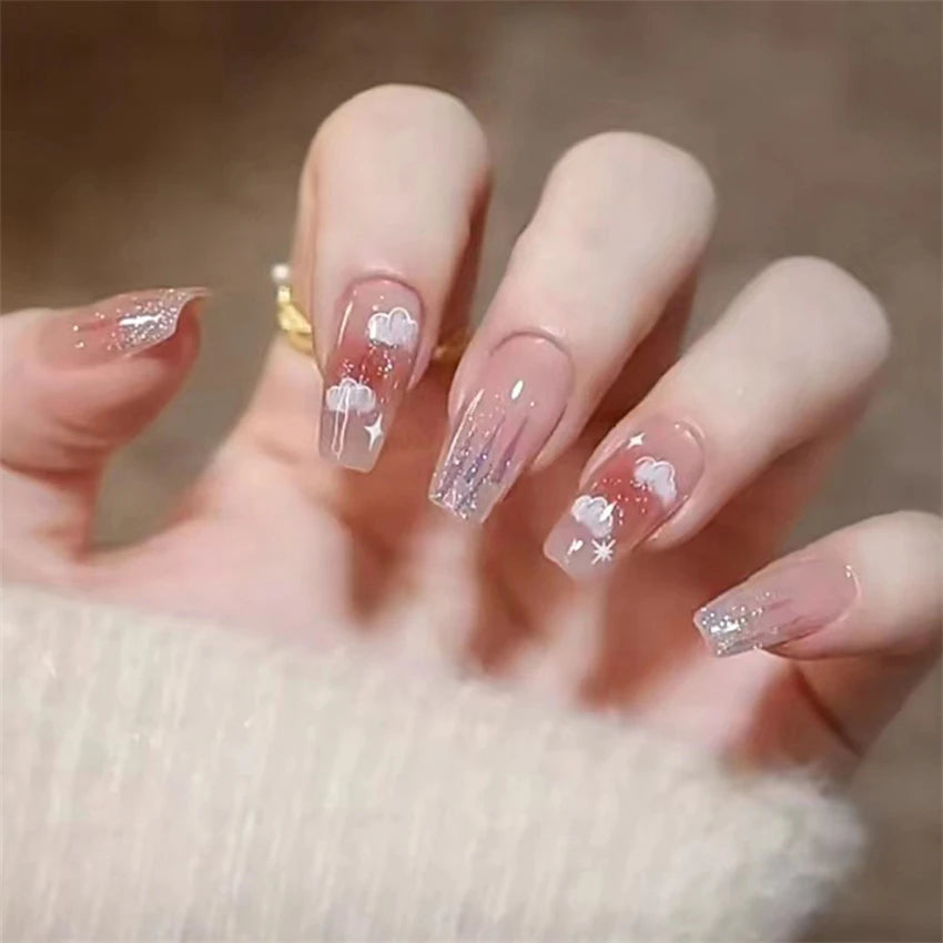 24Pcs/Set Acrylic Korean Flat Fake Nails Elk Christmas Color Wearing False Nails Full Coverage Press on Nail Art Removable