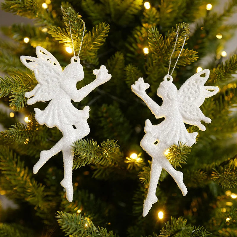 Christmas Tree Hanging Ornaments Snowflake Angel Deer White Pendants  New Year Party Home Xmas Tree Decorations Kids Toys
