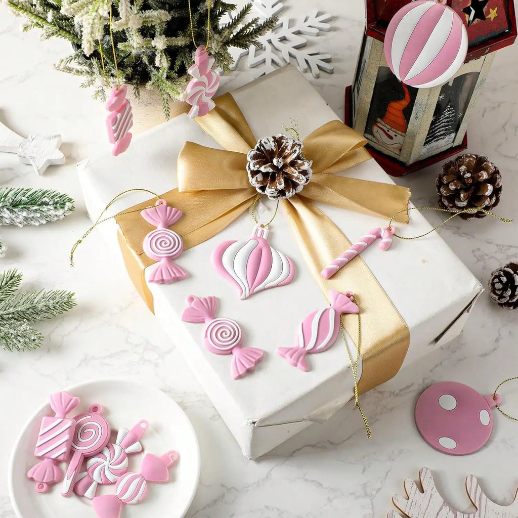 Pink White Christmas Tree Lollipop Ornament Christmas Hanging Decor Birthday Party Decoration Crafts for Holiday Xmas Tree Party