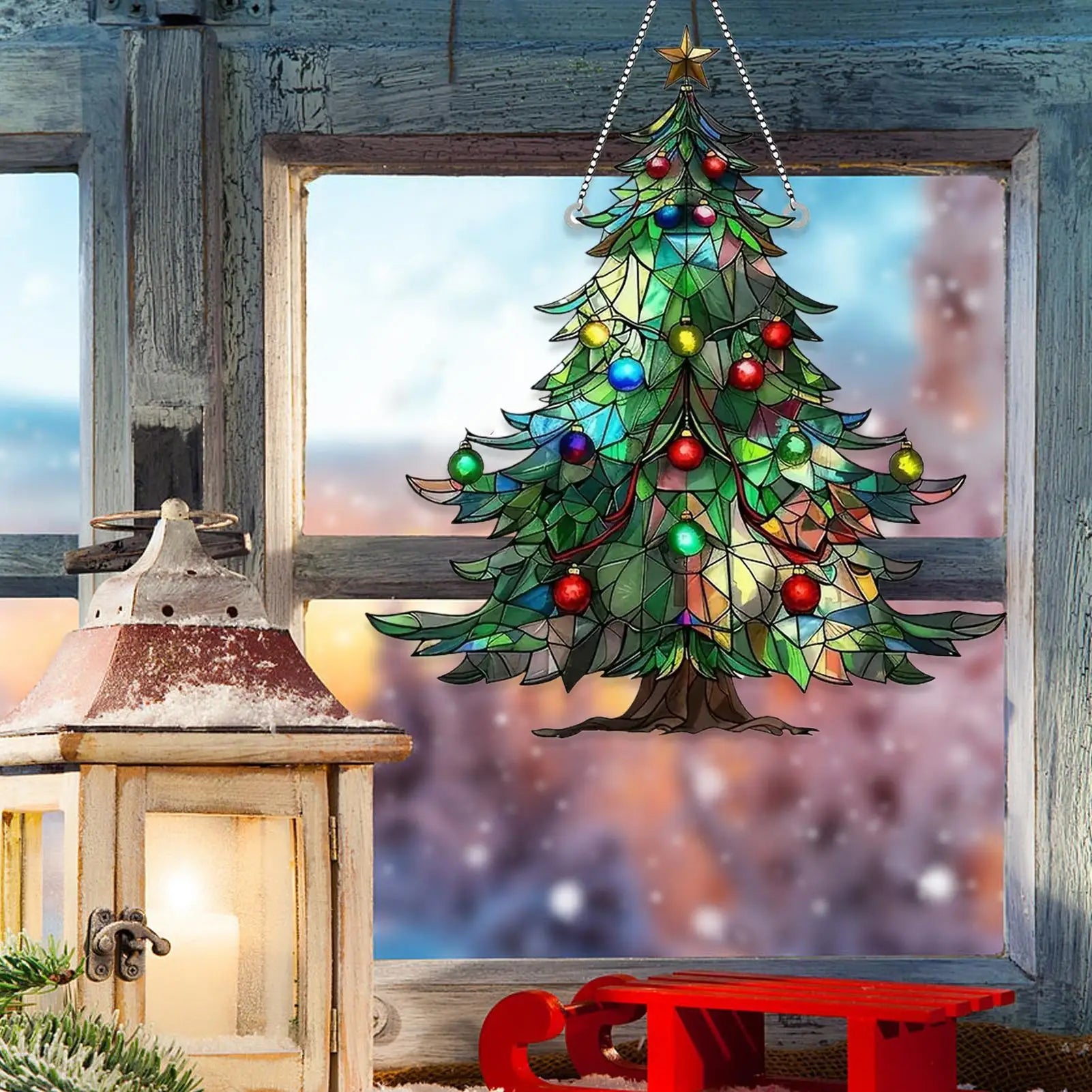 Christmas Tree Acrylic Hanging Ornament for Window Suncatcher Merry Christmas Decor for 2026 Xmas Navidad Party Supplies