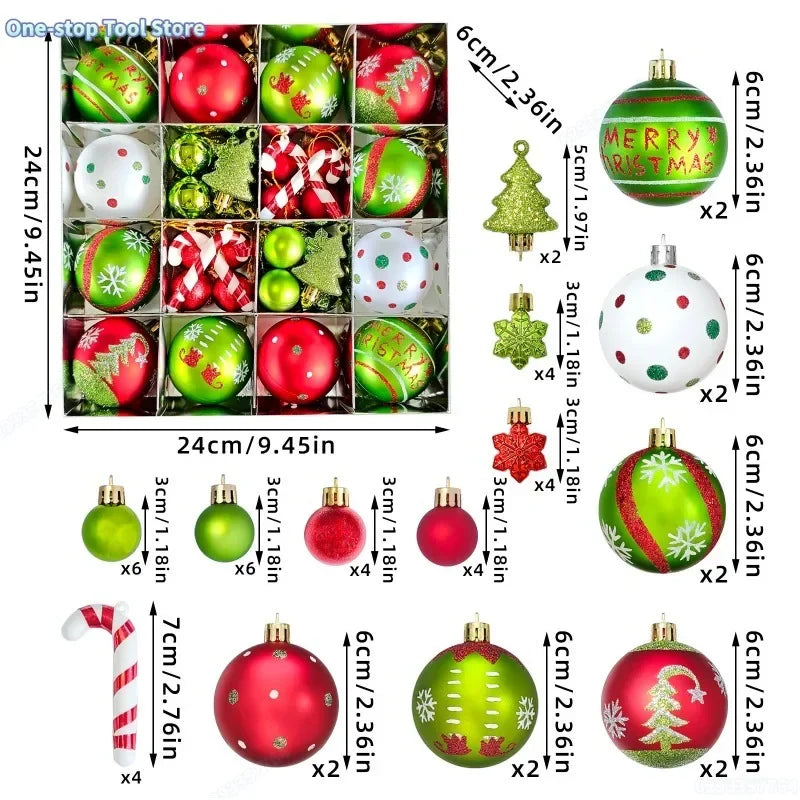 34/12/9pcs  Christmas Ball Decorations Green Monster Xmas Tree Ornaments Green Painted Xmas Ball Set Christmas Home Decor