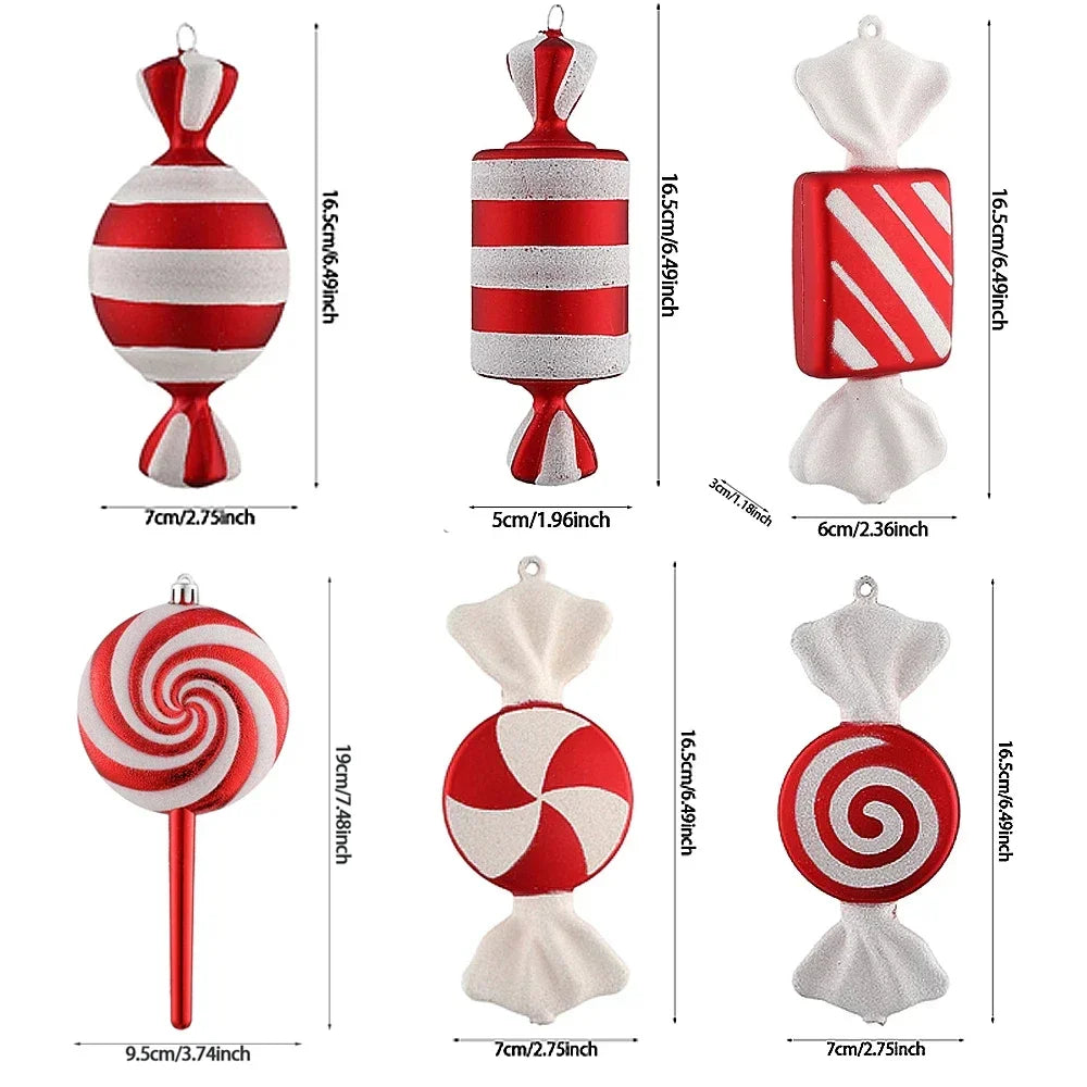 6Pcs Christmas Hanging Candy Balls Red White Candy Pendant Home Party Christmas Tree Decorations Navidad Winter New Year
